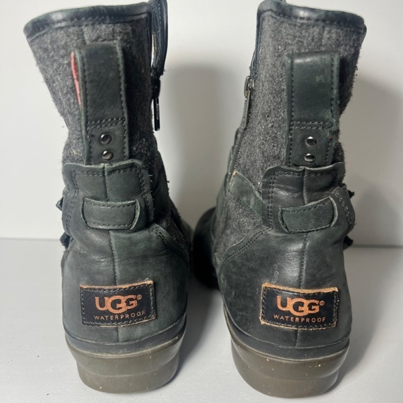 UGG Shoes - UGG Simmens Women's 8.5 Leather and Flannel Black Buckle Biker Boots